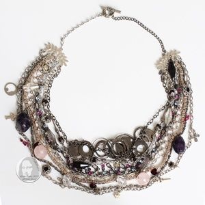 Chunky Necklace Multi-chain Quartz Crystals Charms Upcycled Artisan OOAK